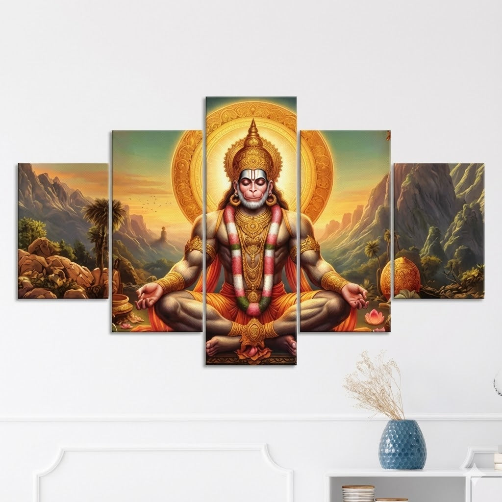 Divya Hanuman: Premium 5-Piece Modular Wall Art (Unframed MDF)